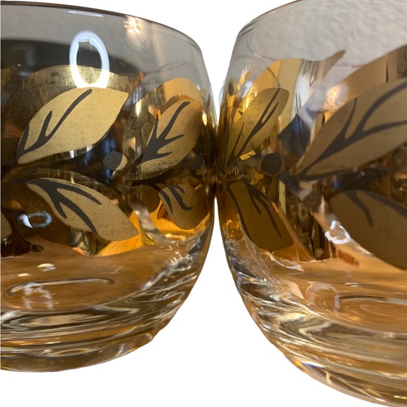 Set of 8 federal glass, Laurel leaf gold & black, roly poly glasses - Picture 2 of 6